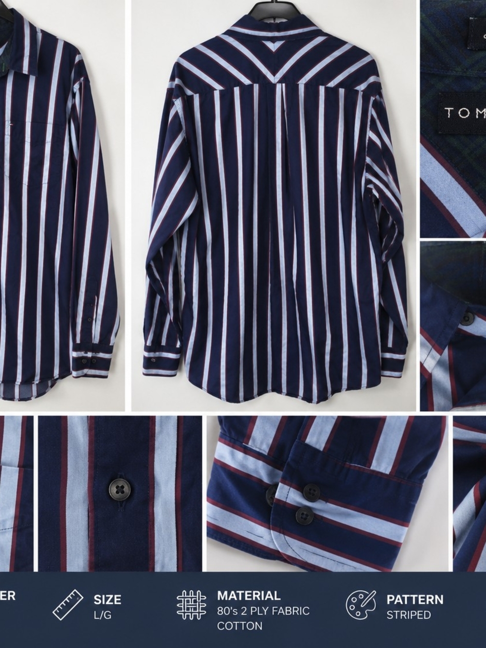 Tommy Hilfiger Navy, Light Blue & Burgundy Striped Button-Down Shirt